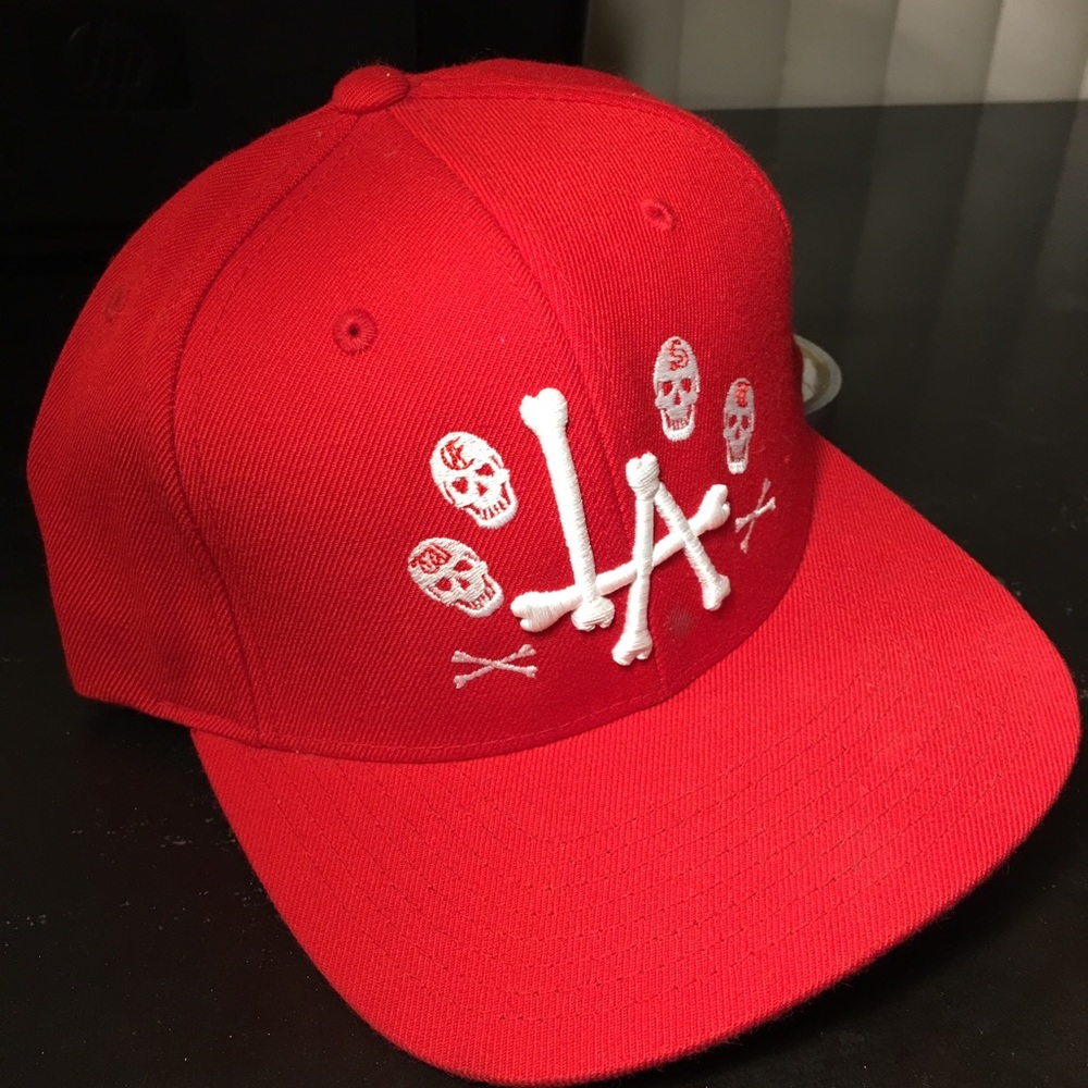 Red Los Angeles Skull And Bone SnapBack